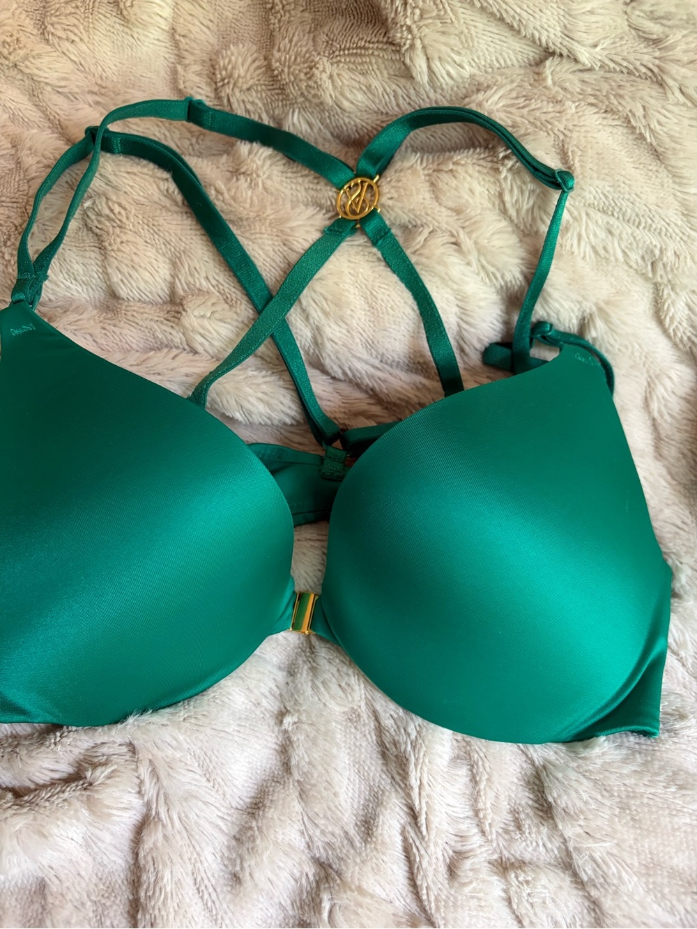 Victorias Secret Green Strappy Front-Closure Push-Up Bra